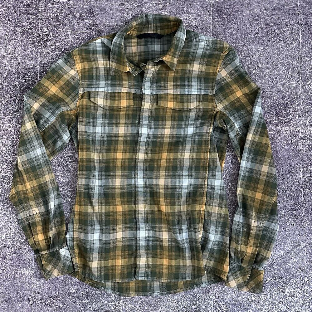 Men's Arc'teryx Gryson Green Yellow Plaid Button Up Long Sleeve LS Shirt Sz M